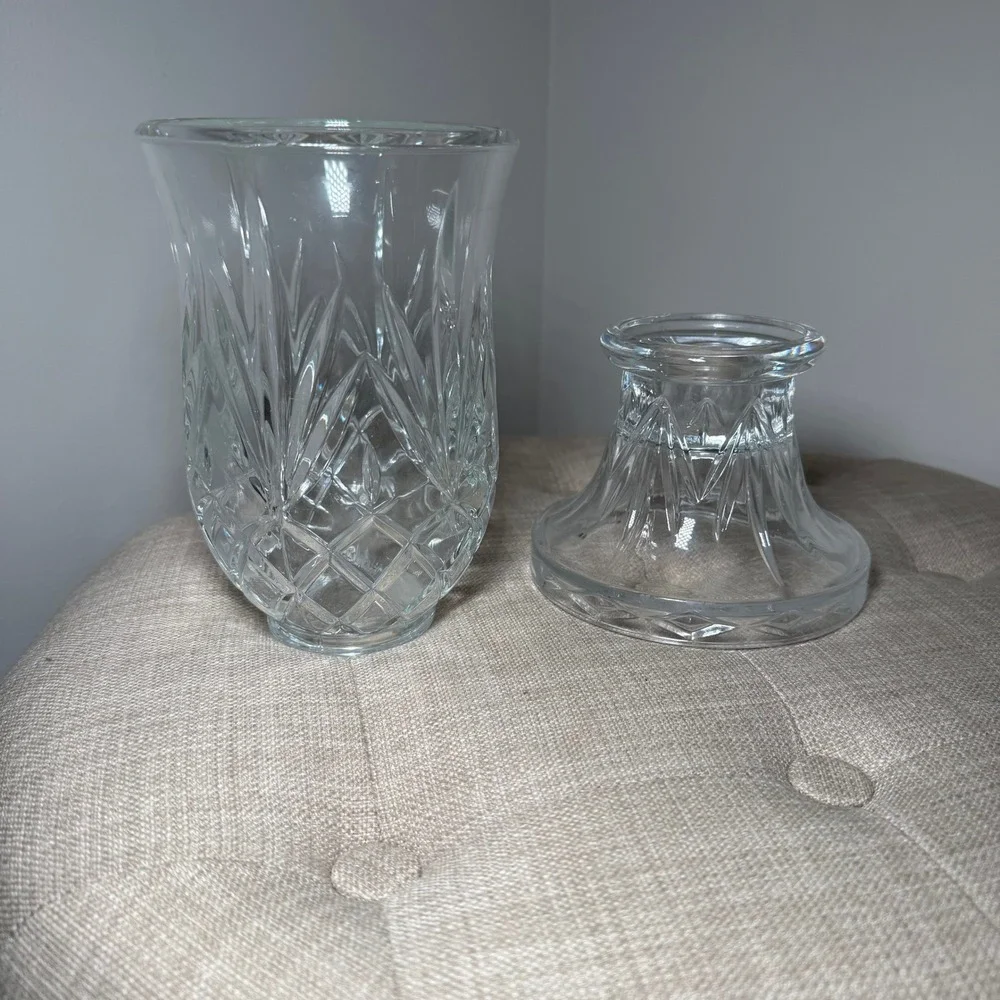 Vintage Cut Glass Hurricane Candle Holder 2pc Pedestal Wexford Style Crystal